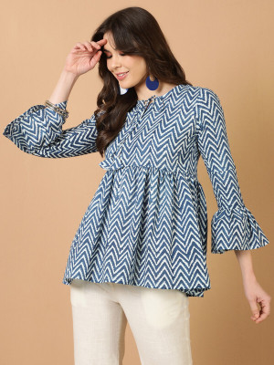 Antaran Casual Printed Women Blue, White Top