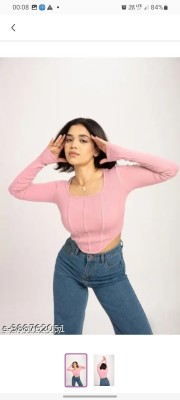 Vns Creations Casual Solid Women Pink Top