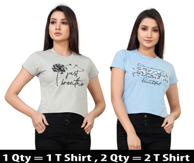 V festa Casual Printed Women Grey, Light Blue Top