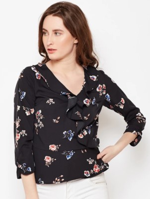 ishaanvi fashion Casual Floral Print, Printed Women Black Top