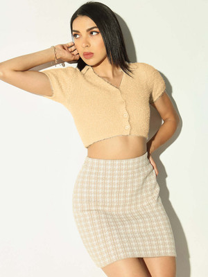 SHOWOFFFF Casual Solid Women Beige Top