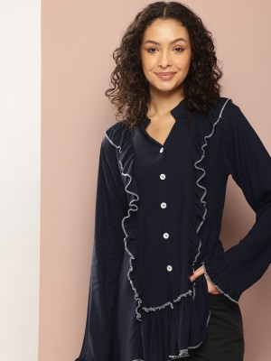 DreamVilla Casual Solid Women Dark Blue Top