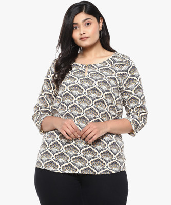Instafab Plus Casual Printed Women Brown Top
