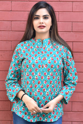 Samragyi Casual Floral Print Women Light Green Top
