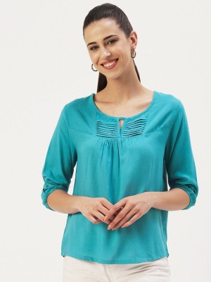 Dressberry Casual Solid Women Light Blue Top