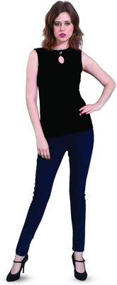 Moda Rapido Casual Solid Women Black Top