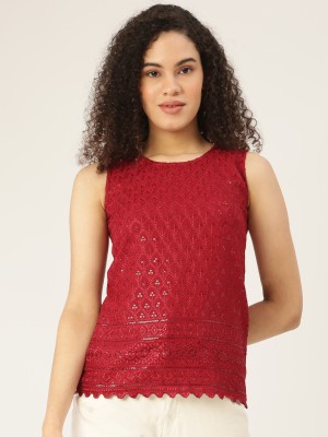 BRINNS Casual Embellished Women Red Top