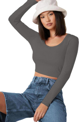 THE BLAZZE Casual Solid Women Grey Top