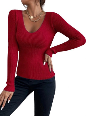 CRAMPLE Casual Self Design Women Maroon Top