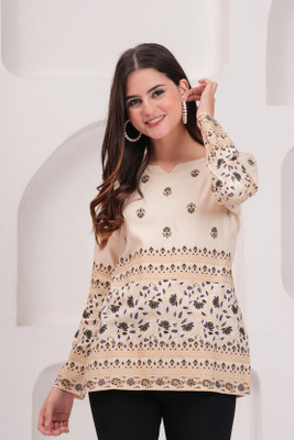 Sana Women Printed Straight Kurta(Beige)