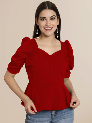 Mast & Harbour Casual Solid Women Red Top