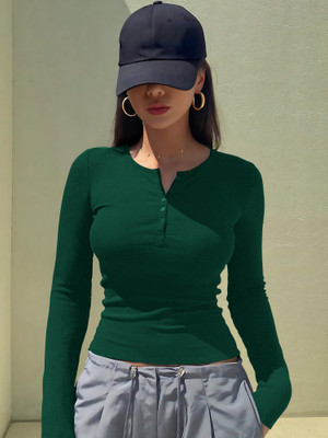 NAVYANKAA Casual Solid Women Dark Green Top