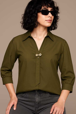 FABRICEMPORIUM Casual Solid Women Green Top