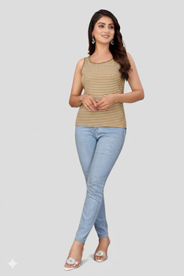 MADBORN CREATION Casual Striped Women Brown Top