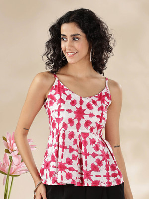 Anouk Rustic Casual Tie & Dye Women White, Pink Top