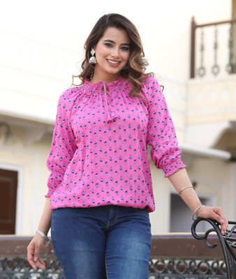 FASHION FALCON Casual Polka Print Women Pink Top