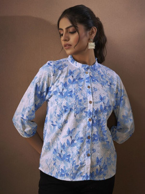 ANOUK Casual Embroidered Women Blue Top