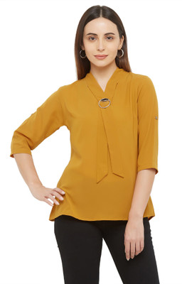 GO.4.IT Casual 3/4 Sleeve Solid Women Yellow Top