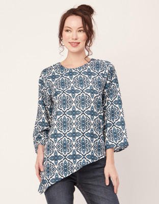 moomaya Casual Printed Women Light Blue, White Top