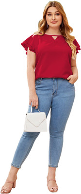 SZN Casual Solid Women Red Top