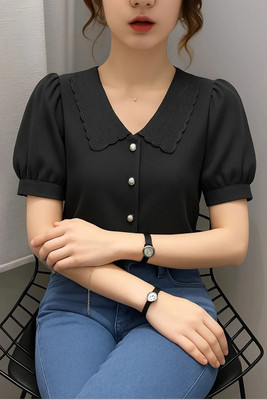 Absorbing Casual Solid Women Black Top