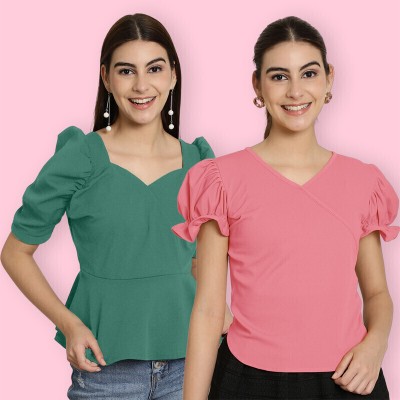 Tromko Casual Solid Women Green, Pink Top