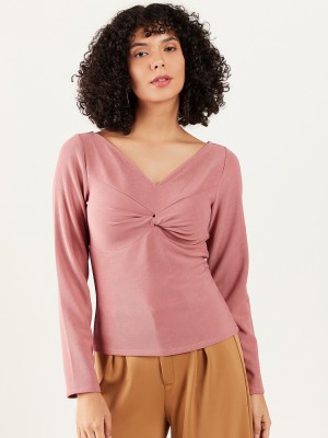 ATHENA Casual Solid Women Pink Top
