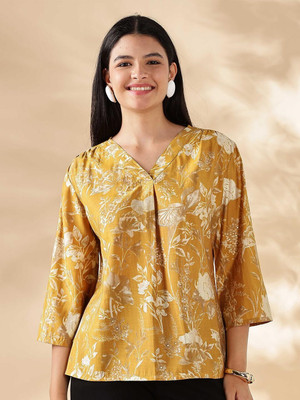ANOUK Casual Floral Print Women Yellow Top