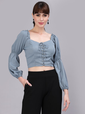 AAYU Casual Solid Women Silver Top