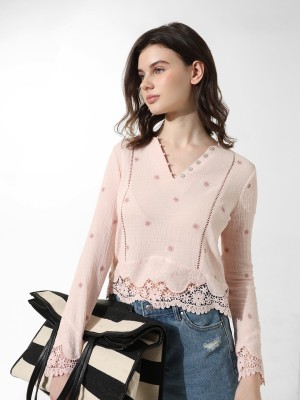 ONLY Casual Self Design Women Pink Top