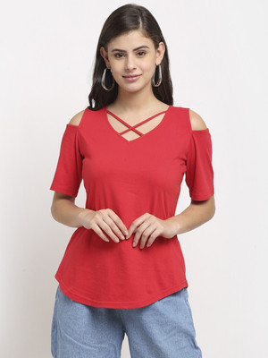 BRINNS Casual Solid Women Red Top