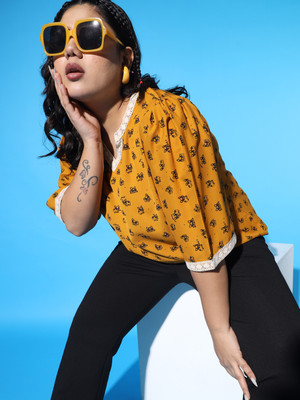 Austivo Casual Printed Women Yellow Top