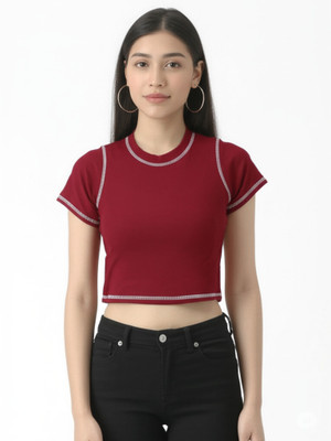 Crezystyl Casual Self Design Women Maroon Top