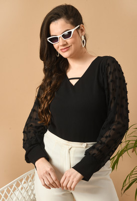 SAKSHI TRADER Party Solid Women Black Top