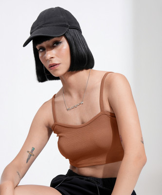 Tokyo Talkies Casual Solid Women Brown Top