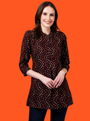 JC4U Women Printed Straight Kurta(Brown)