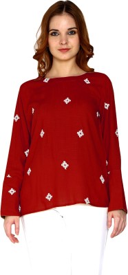 Stylistico Casual Full Sleeve Embroidered Women Maroon Top