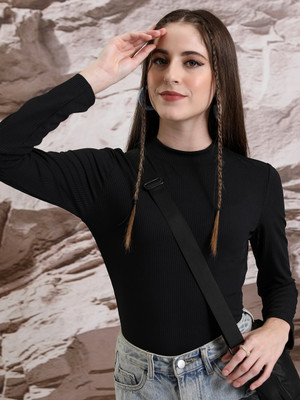 Tokyo Talkies Casual Self Design Women Black Top