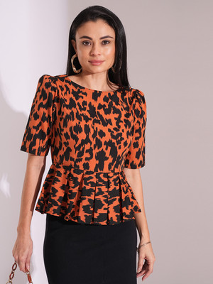 Globus Formal Animal Print Women Orange Top