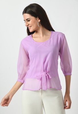 VESFRITA Party Solid Women Purple Top