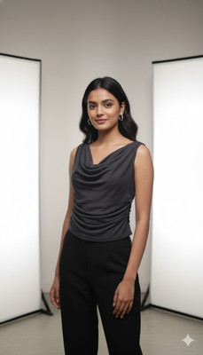 MADBORN CREATION Casual Solid Women Black Top
