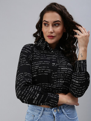 SHOWOFFFF Casual Printed Women Black Top