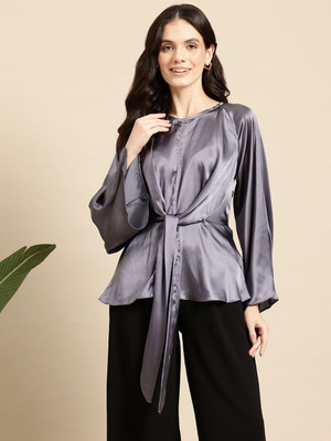 Mast & Harbour Party Solid Women Blue Top