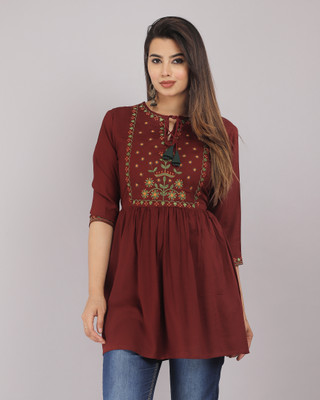 MN FASHION Beach Wear Embroidered Women Yellow Top
