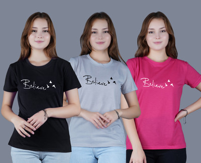 Dam Printed Women Round Neck Multicolor T-Shirt