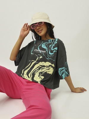 BEWAKOOF Casual Graphic Print Women Grey, Blue, Yellow Top
