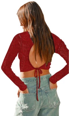 THE BLAZZE Casual Solid Women Red Top