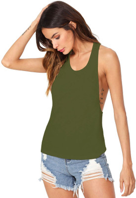 THE BLAZZE Casual Solid Women Dark Green Top