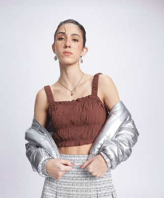 Dressberry Casual Solid Women Brown Top