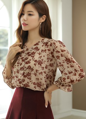 GG Style Casual Printed Women Beige Top